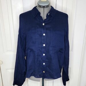 Cynthia Rowley Linen Shirt Size XL Navy Blue